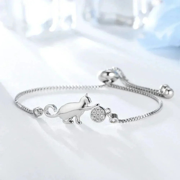 NEW 925 Sterling Silver Cat Tennis Bracelet - Picture 1 of 4